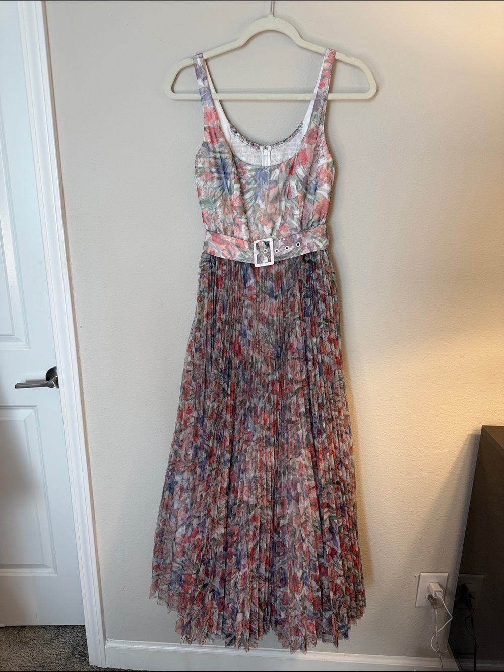 Hutch Floral Micro-Pleated Maxi Dress with Belt